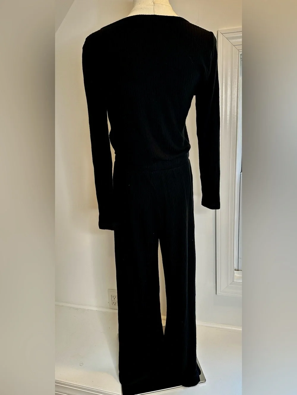 Beyond Yoga Draw the Line Ribbed Wide Leg Jumpsuit Black Medium